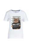 Svart Street Söt Print Patchwork Bokstaven O-hals T-shirts
