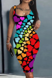 Vestidos de falda de lápiz con cuello en U de patchwork con estampado informal de color