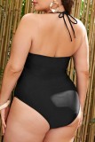 Черный сексуальный однотонный бандажный купальник с открытой спиной и бретельками больших размеров (с прокладками)