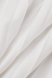 Белые элегантные однотонные прямые комбинезоны в стиле пэчворк со складками и V-образным вырезом