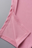 Розовые повседневные однотонные лоскутные платья с асимметричным квадратным воротником и юбкой-карандашом
