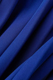 Blue Elegant Solid Patchwork Fold V Neck Straight Jumpsuits