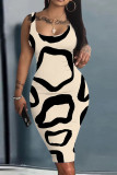 Абрикосовые повседневные платья с принтом в стиле пэчворк и U-образным вырезом, юбка-карандаш