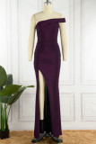紫色のセクシーなソリッド パッチワーク スリット オフ ショルダー イブニング ドレス ドレス