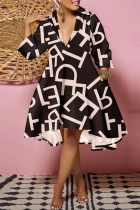 Zwart-wit casual print patchwork V-hals A-lijn jurken