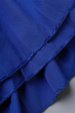 Blå Elegant Solid Patchwork Vik V-hals Raka Jumpsuits