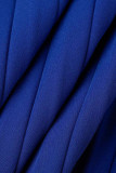 Blue Elegant Solid Patchwork Fold V Neck Straight Jumpsuits