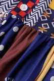 Robes droites décontractées élégantes imprimées patchwork pli ruban col bleu