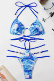 Синие купальники в стиле пэчворк с сексуальным принтом