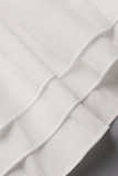 Witte elegante effen patchwork gevouwen V-hals rechte jumpsuits