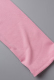 Vestidos de saia lápis com gola quadrada assimétrica rosa casual sólido patchwork