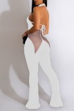 Tangerine Red Sexy Solid Bandage Patchwork See-through Backless Halter Skinny Jumpsuits