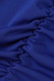 Bleu royal décontracté solide cordon de serrage Frenulum O cou sans manches deux pièces