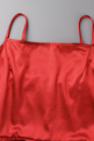 Розово-красные сексуальные однотонные платья в стиле пэчворк со складками на тонких бретельках