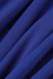 Royal Blue Casual Solid Draw String Frenulo O Collo senza maniche Due pezzi