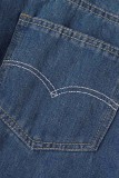 Синие повседневные однотонные рваные джинсы стандартного кроя с высокой талией