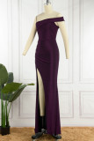 Фиолетовый сексуальный сплошной лоскутный разрез с открытыми плечами вечернее платье платья