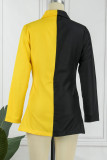 Vestidos de manga larga con cuello en V de patchwork sólido casual amarillo negro