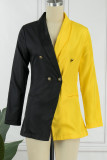 Schwarz Gelb Casual Solid Patchwork V-Ausschnitt Langarm-Kleider