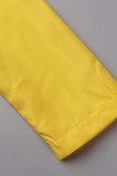 Vestidos de manga larga con cuello en V de patchwork sólido casual amarillo negro