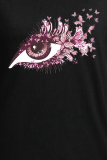 Marinblå Street Eyes tryckta Patchwork O-hals T-shirts