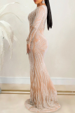 Абрикосовое сексуальное горячее бурение, лоскутное платье с круглым вырезом, платье русалки