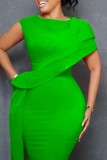Зеленые повседневные однотонные лоскутные платья с круглым вырезом и юбкой-карандашом