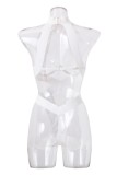 Белое сексуальное сплошное выдолбленное лоскутное белье с открытой спиной