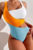Yellow Blue Sexy Solid Patchwork Backless Contrast Swimwears (With Paddings)