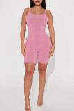 Pink Sexy Solid Patchwork Spaghetti Strap Skinny Rompers