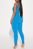 Bruna Casual Sportswear Solid Patchwork Skinny Jumpsuits med U-hals