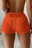 Orange Sexy Solid Draw String Frenulum See-through Swimming Pants