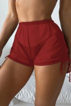 Deep Red Sexy Solid Draw String Frenulum See-through Swimming Pants