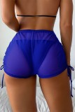 Blue Sexy Solid Draw String Frenulum See-through Swimming Pants
