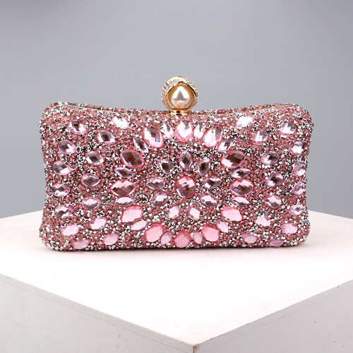 Bolsos casuales de diamantes de imitación con cadenas de patchwork rosa