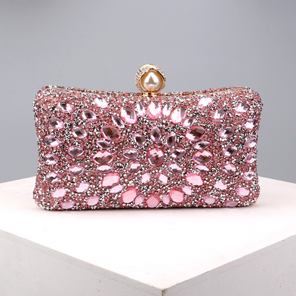Bolsos casuales de diamantes de imitación con cadenas de patchwork rosa