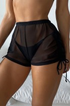 Черные сексуальные однотонные узкие прозрачные плавательные штаны с завязками
