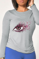 Серые футболки с круглым вырезом в стиле пэчворк с принтом Street Eyes