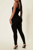Bruna Casual Sportswear Solid Patchwork Skinny Jumpsuits med U-hals