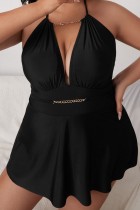 Black Sexy Solid Backless Plus Size Swimwear