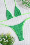 Groen sexy effen bandage patchwork badkleding zonder rug (met vulling)