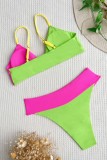 Зеленый Сексуальный пэчворк Контрастные купальники с открытой спиной (с прокладками)