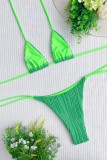 Grüne sexy feste Bandage Patchwork rückenfreie Bademode (mit Polsterung)