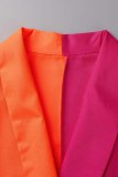 Vestidos de manga comprida laranja casual patchwork sólido decote em v