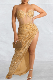 Абрикосовое сексуальное лоскутное платье с блестками и высоким вырезом на тонких бретелях, платья русалки