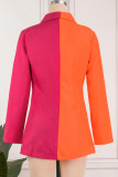 Orange Casual Solid Patchwork V-Ausschnitt Langarm-Kleider