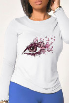 T-shirt bianche con scollo a O patchwork stampate Street Eyes