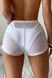 White Sexy Solid Draw String Frenulum See-through Swimming Pants