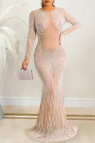 Абрикосовое сексуальное горячее бурение, лоскутное платье с круглым вырезом, платье русалки