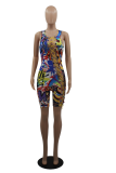 Colour Sexy Print Hollowed Out O Neck Skinny Rompers